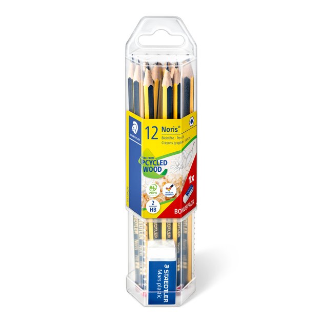 Estuche transparente con 12 lápices Staedtler Noris HB